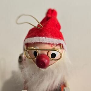 Kurt S. Adler Wooden Santa in White Sleigh Christmas Ornament Whip in Hand Japan